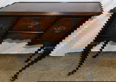 Burl Elm Wood Queen Anne Style Three Drawer Console by Hekman