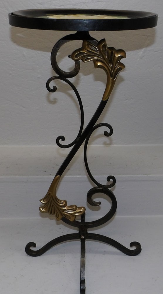 Painted Wrought Iron & Brass Stand with Tole Tray Top (1 of 4)