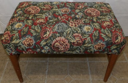 Mid Century Modern Teak Wood & Upholstered Top Ottoman