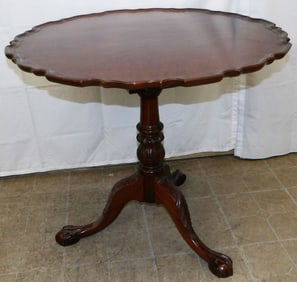 Carved Mahogany Tilt Top Chippendale Style Table with Pie Crust Edge & Bird Cage