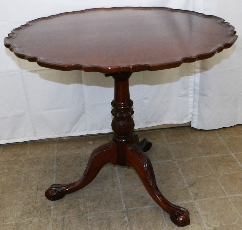 Carved Mahogany Tilt Top Chippendale Style Table with Pie Crust Edge & Bird Cage (1 of 5)