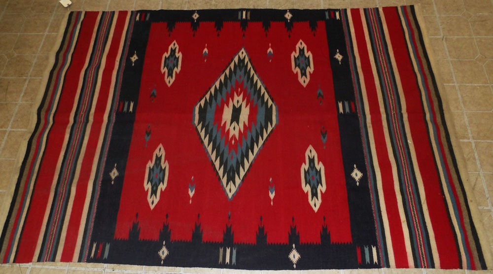 Antique Native American Rug: Antique Native American Rug. ALL DESCRIPTIONS AND ANY CONDITION STATEMENT GIVEN BY LANGSTON AUCTION GALLERY ARE STRICTLY OPINIONS AND LANGSTON'S SHALL HAVE NO RESPONSIBILITY FOR ERRORS OR OMISSIONS. T