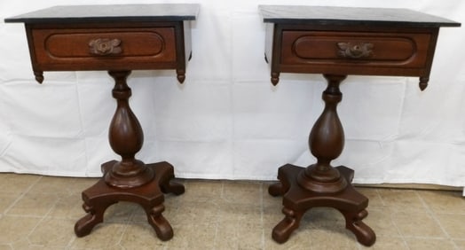 Pair Mahogany One Drawer Stands With Slate Tops