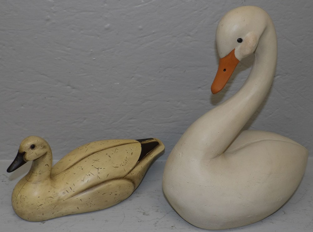 Two Collectible Duck Decoys, One by Artist Ruddy Shelduck #4020 & One by Artist Spillman: Two Collectible Duck Decoys, One by Artist Ruddy Shelduck #4020 & One by Artist Spillman. Up to 12 1/2" H 10 1/2" W 5 1/2" D ALL DESCRIPTIONS AND ANY CONDITION STATEMENT GIVEN BY LANGSTON AUCTION GALL