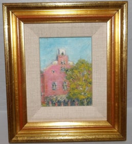 Small Framed Oil On Board Village Scene