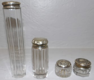 Four Glass Dresser Jars With Sterling Tops