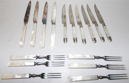 Lot Mother Of Pearl Handle Fruit Knives & Forks