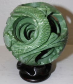 Carved Soap Stone Puzzle Sphere On Stand
