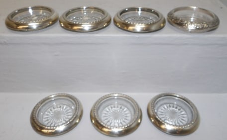 Lot Seven Glass Sterling Rimmed Coasters