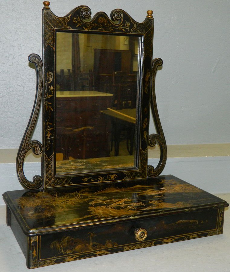 Chinoiserie dressing mirror.: Chinoiserie dressing mirror from Virginia Beach estate. 24" wide x 12 1/2" deep x 26 1/4" tall.