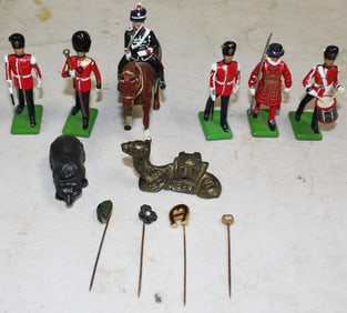 Lot Lead British Soldier Figurines & Brass Camel Paperweight