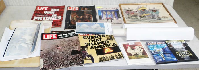 Lot Unframed Art Work & Henkel Harris Furniture Book