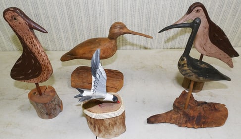 Lot Carved Wood Shore Birds
