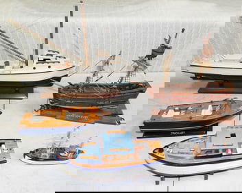 Lot Painted Wood Ship Models