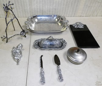 Lot Cast Aluminum Items & Marble Cheese Board