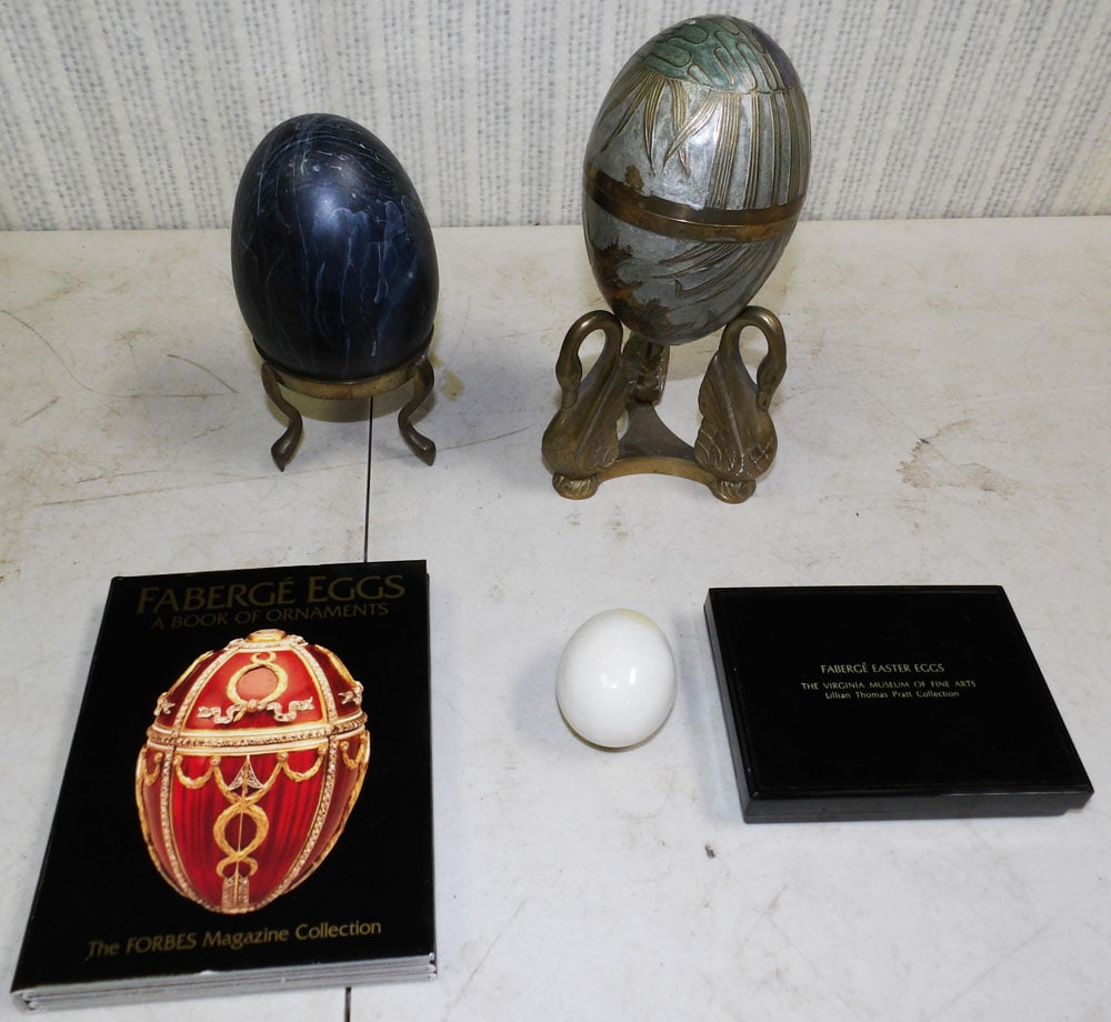 Lot Brass Egg - Resin Egg - Faberge Eggs Book - Marble Egg (1 of 4)