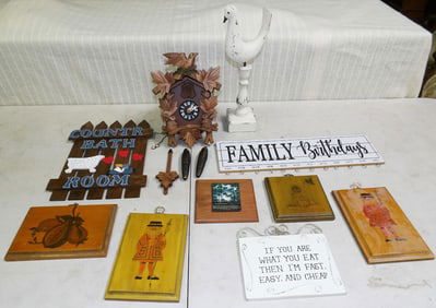 Lot Wooden Ware With Cuckoo Clock