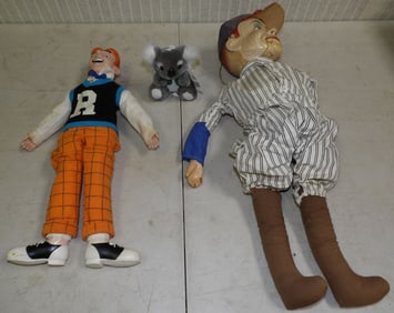 Antique Ventriloquist Doll & Doll In Basket