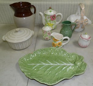 Lot Painted Porcelain Items & Pottery Pitcher