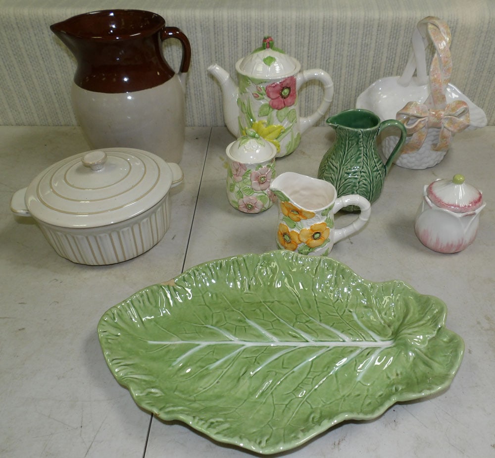 Lot Painted Porcelain Items & Pottery Pitcher (1 of 5)