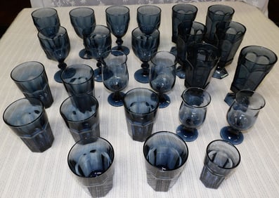 Lot Libbey Glass " Gibraltar Blue " Stem Ware