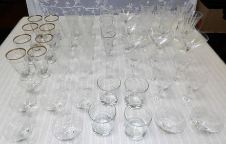 Lot Etched Glass Stem Ware
