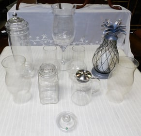 Lot Glass Hurricane Shades & Candleholders