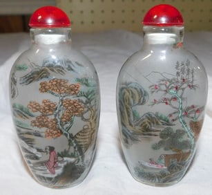 Lot Two Reverse Paint Decorated Scent Bottles