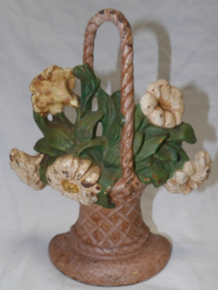 Antique Painted Cast Iron Flower Basket Door Stop (1 of 4)