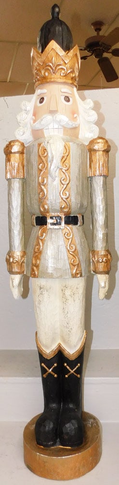 Large Painted Resin Nutcracker: Large Painted Resin Nutcracker. 48" H ALL DESCRIPTIONS AND ANY CONDITION STATEMENT GIVEN BY LANGSTON AUCTION GALLERY ARE STRICTLY OPINIONS AND LANGSTON'S SHALL HAVE NO RESPONSIBILITY FOR ERRORS OR OMI