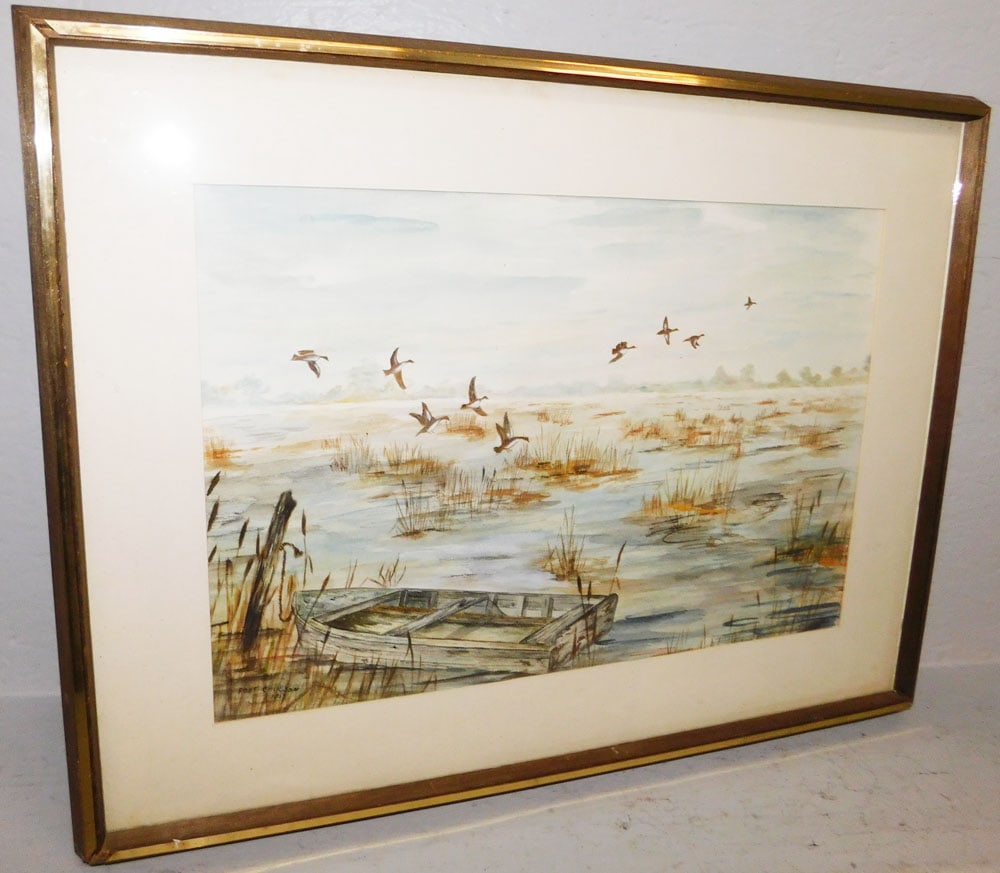 Framed Flying Duck Over Water Watercolor - Artist Signed (1 of 4)