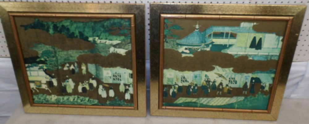 Pair Oriental Framed Prints In Faux Bamboo Frames (1 of 4)
