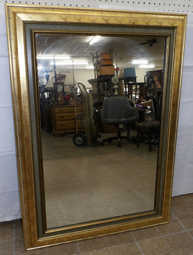Gilded Framed Mirror: Gilded Framed Mirror. 44" X 31 3/4" ALL DESCRIPTIONS AND ANY CONDITION STATEMENT GIVEN BY LANGSTON AUCTION GALLERY ARE STRICTLY OPINIONS AND LANGSTON'S SHALL HAVE NO RESPONSIBILITY FOR ERRORS OR OMISS