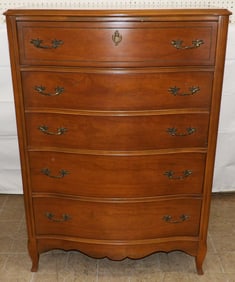 Cherry French Provincial Five Drawer Chest By Basset