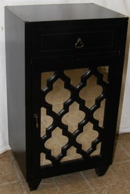 Modern Black Lacquered Mirrored Door Night Stand