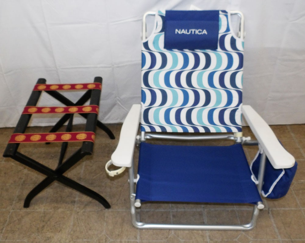 Folding Chair & Painted Wood Luggage Rack (1 of 2)