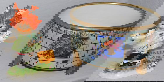 Antique Hand Painted Nippon Jardiniere & Goebel Figurine