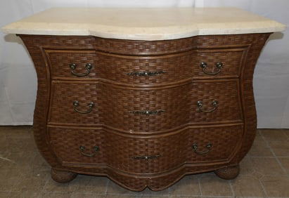 Marble Top Rattan Three Drawer Chest