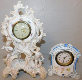 Two Painted Porcelain German Clocks
