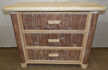 Rattan Faux Marbel Top Three Drawer Chest