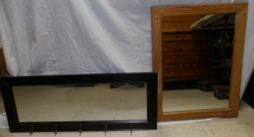 Oak Framed Mirror & Mirror Coat Rack