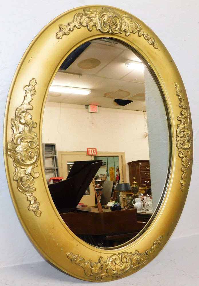 Gilded Framed Mirror: Gilded Framed Mirror. 25 1/4" X 18 3/4" ALL DESCRIPTIONS AND ANY CONDITION STATEMENT GIVEN BY LANGSTON AUCTION GALLERY ARE STRICTLY OPINIONS AND LANGSTON'S SHALL HAVE NO RESPONSIBILITY FOR ERRORS OR O