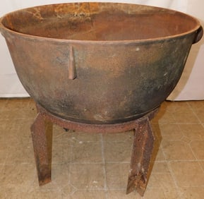 Large Cast Iron Cauldron On Hand Made Metal Stand