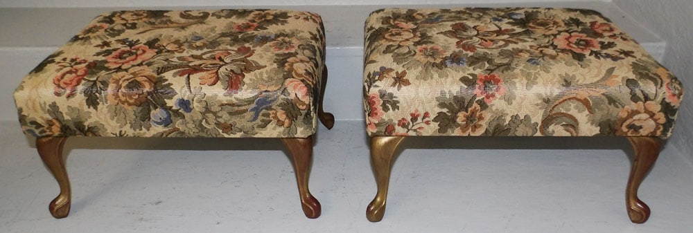 Pair Upholstered Foot Stools On Metal Legs (1 of 4)