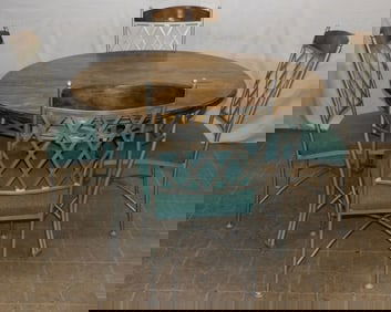 Painted Metal & Cherry Dining Table With Four Chairs