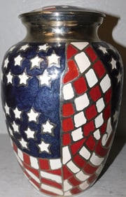 Metal American Flag Ceremonial Burial Urn