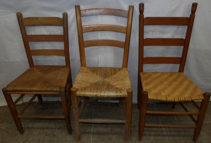 Three Antique Ladder Back Side Chairs