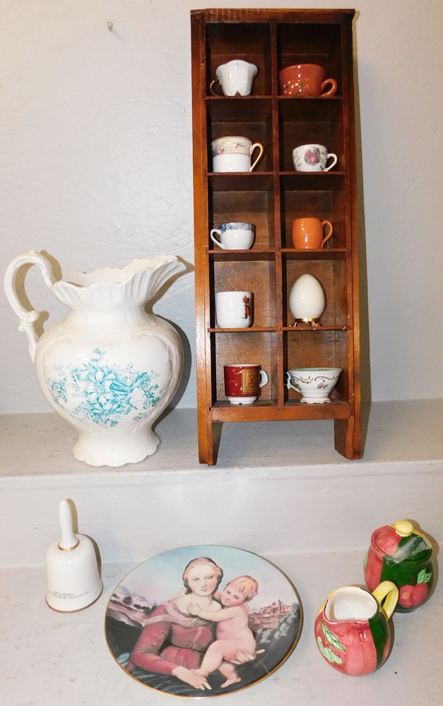 Wooden What Knot Shelf & Antique Porcelain Pitcher & Cups (1 of 4)