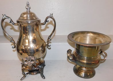 Silver Plate Hot Water Urn & Ice Bucket
