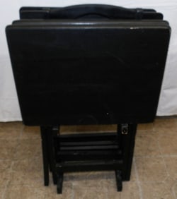 Four Painted Wood TV Tables On Stand